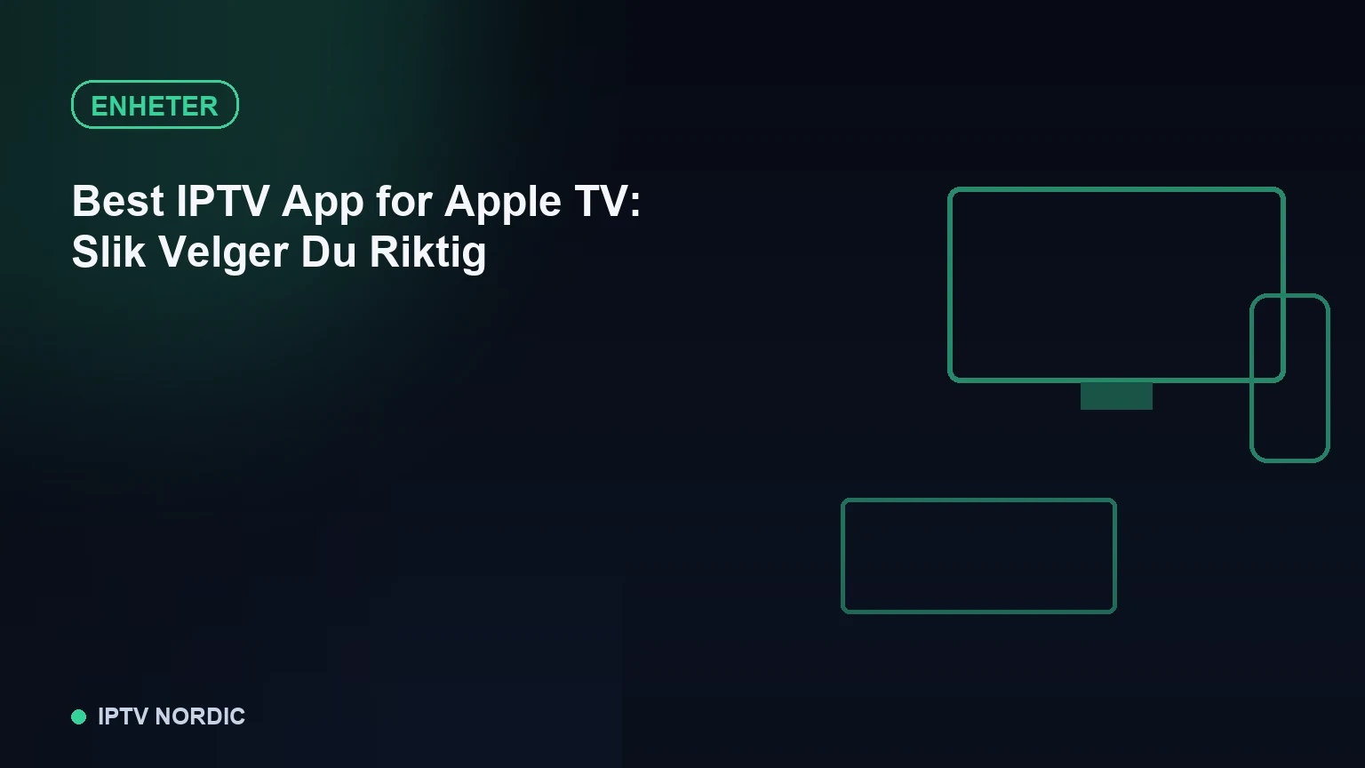Apple TV-fjernkontroll foran en TV-skjerm med appmeny
