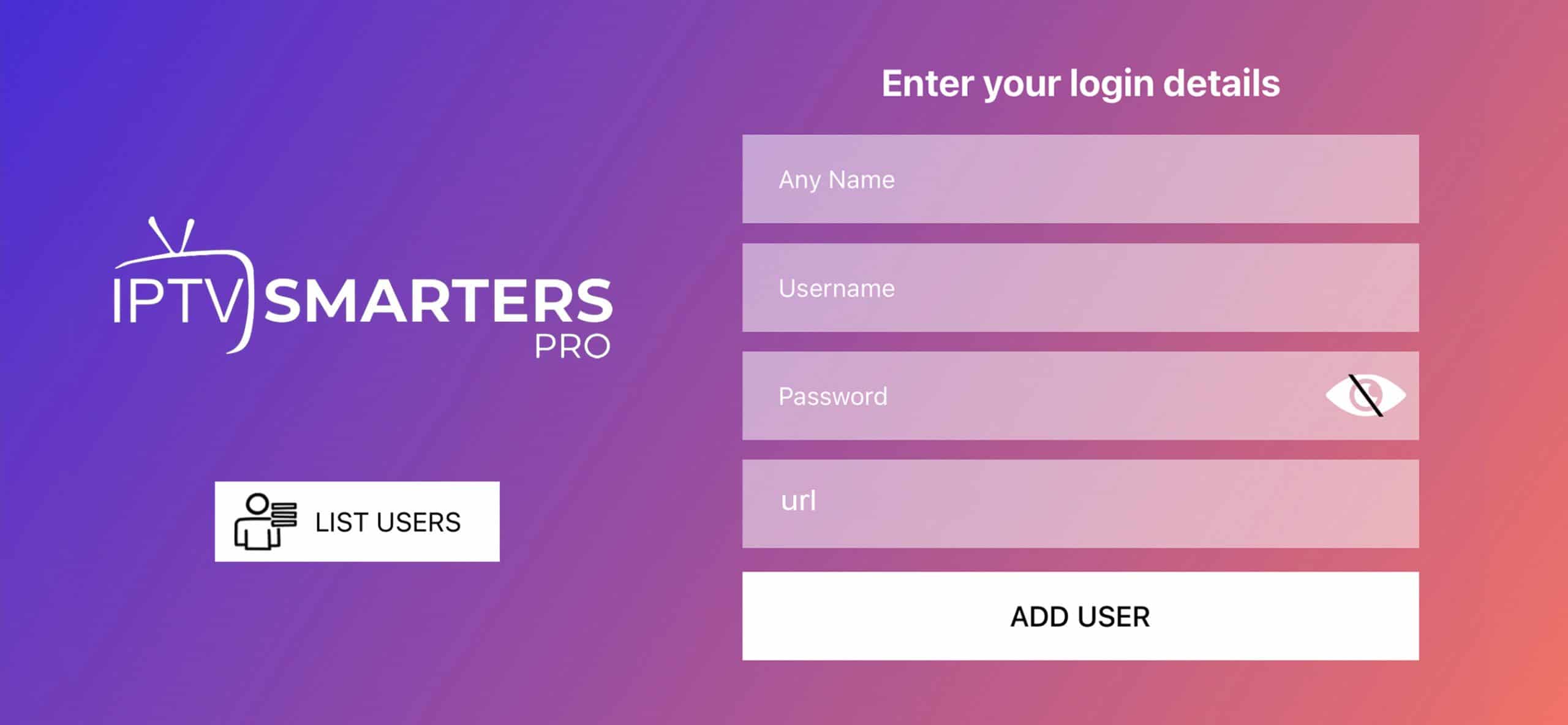 IPTV Smarters Login Screen