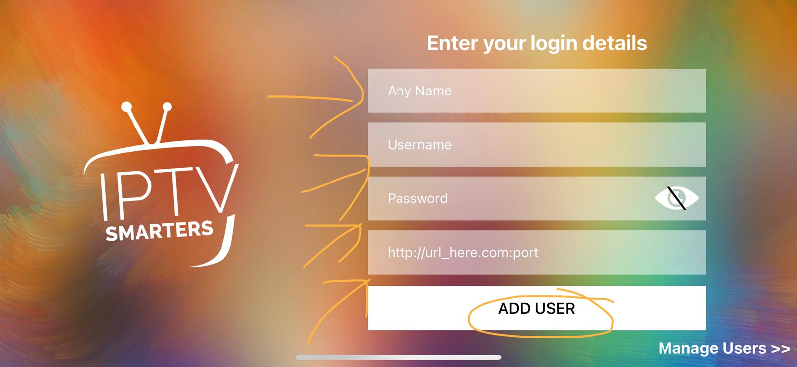 IPTV Smarters Login Screen on iOS